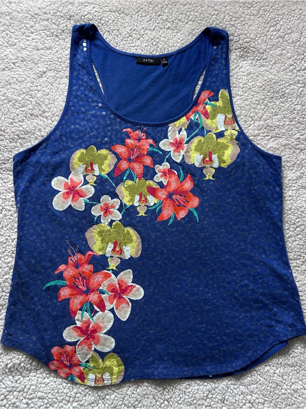 Apt. 9 Navy Scoop Neck Tank with Floral Print